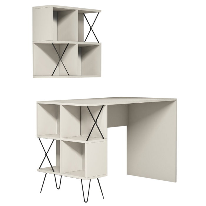 Hanah Home Extra 2 - Mesa de estudio con estantería de pared, Crema y Negro Hanah Home Extra 2 - Mesa de estudio con estantería de pared, Crema y Negro
